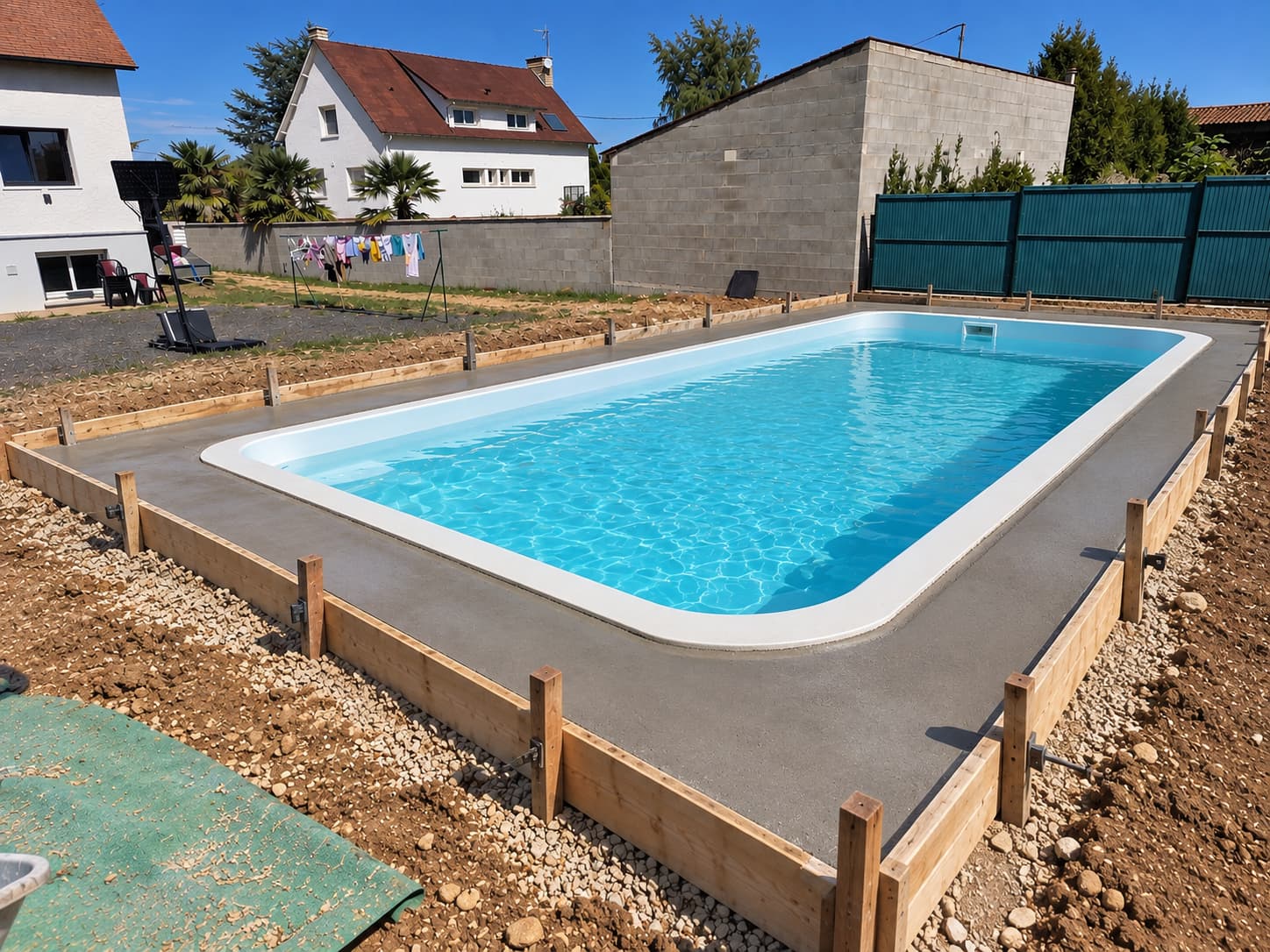 Ceinture béton réalisée autour de la piscine à Neuville-du-Poitou
